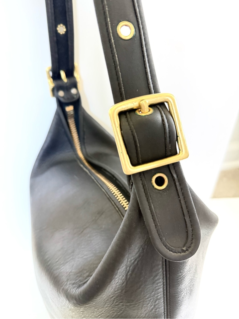 Vintage Coach 9085 Leather XL Duffle Bag Black Feed Sac Bucket Purse USA - Picture 7 of 15